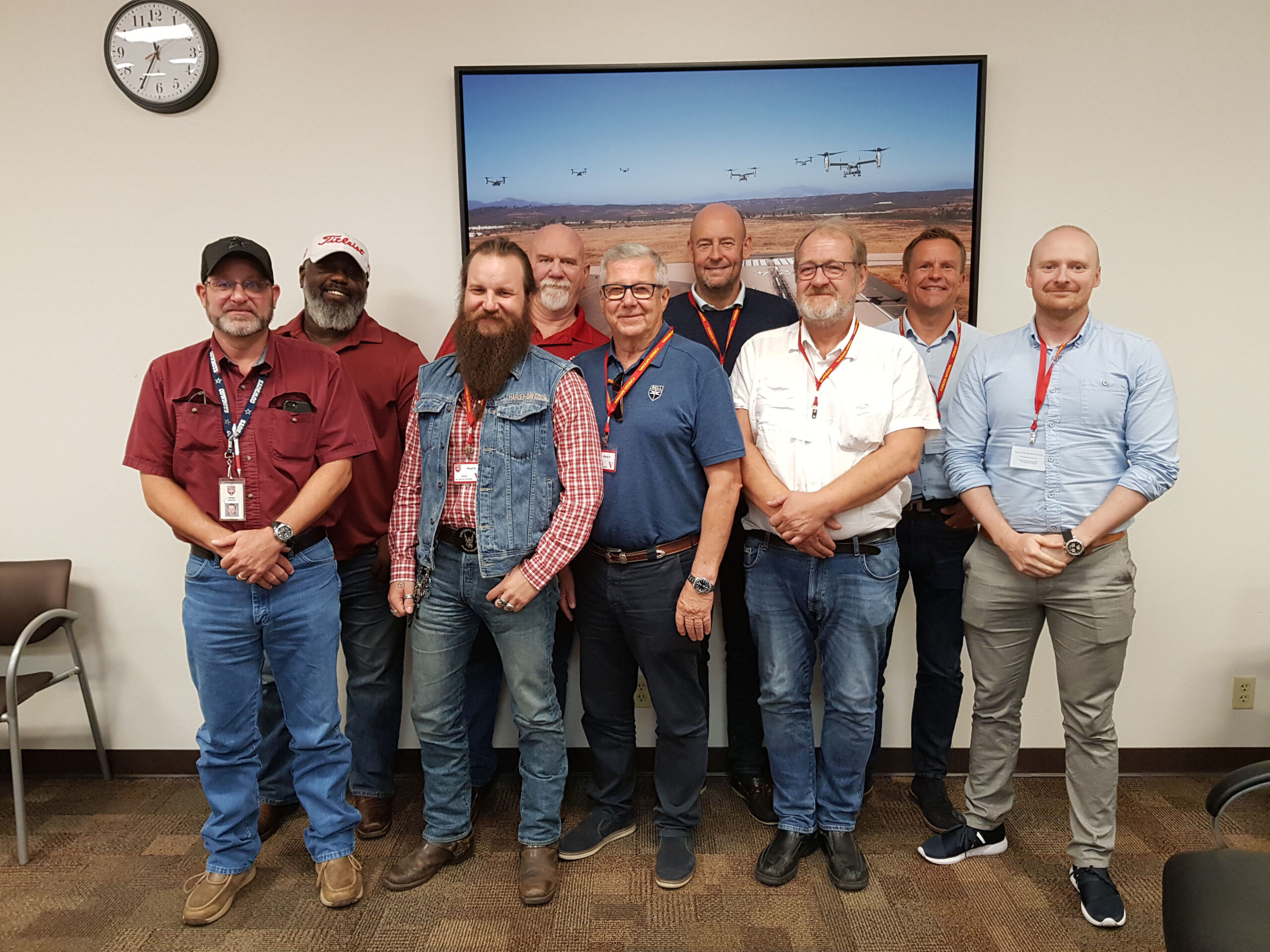 Helikopterutvalget hadde møte med fagforeningen i Bell, fra venstre Greg Athens, Byron Maxfield, Henrik Fjeldsbø, Mark Upton, Ketil Karlsen, Erik Hamremoen, Frode Nirisen, Kjetil Larsen og Tom Stian Beitland. Foto: Atle Espen Helgesen